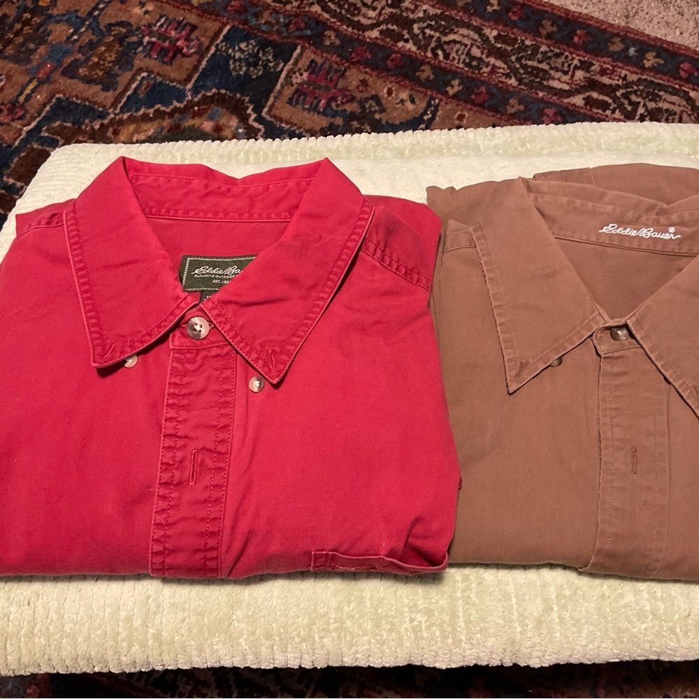 Eddie Bauer L/S Red and Brown Button Down Shirts